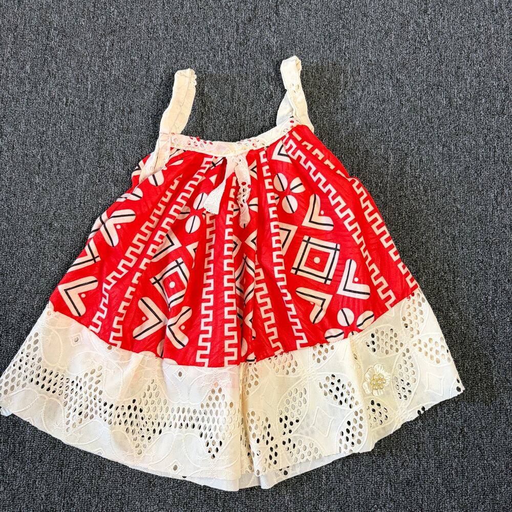 Vintage Y2k Orange Pattern Beach Floral Summer Dress Kids Infant 3-6 Months